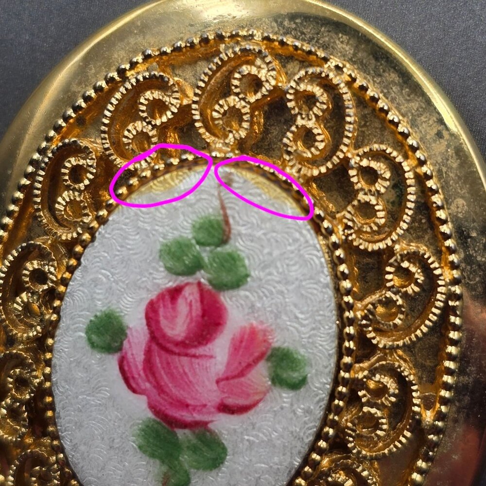 VTG Avon Pink Rose Guilloche Enamel Locket Necklace 32" Gold Tone Uncas - Picture 3 of 16